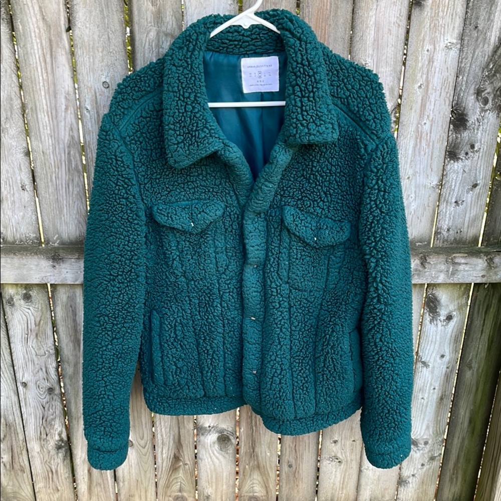 Urban Outfitters Fleece Sherpa Teddy Coat Green pockets snaps M